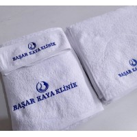logolu güzellik merkezi havlus seti - beyaz renk