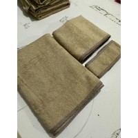 toptan Bej renk havlu üretimi üçleme set el havlusu banyo havlusu saç bandı 