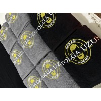 Logo Nakışlı Berber Havlusu Gri ve Siyah renk 